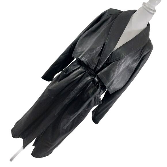 G-III LEATHER! GORGEOUS BLACK GENUINE LEATHER FULL LENGTH TRENCH COAT! SZ M - Picture 14 of 14